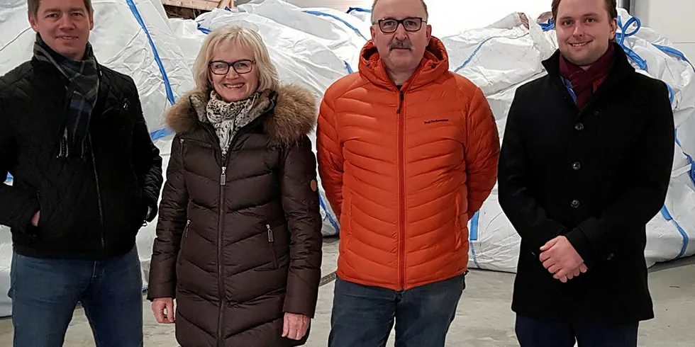 Jan Eskil Hollen (t.v.), administrerende direktør i Mørenot Aquaculture, Audhild Hepsø, medeier i Hepsø Notservice, Oddbjørn Ovesen, daglig leder i Hepsø Notservice siden 2006, og Ola Kvalheim, investeringsdirektør i FSN Capital.