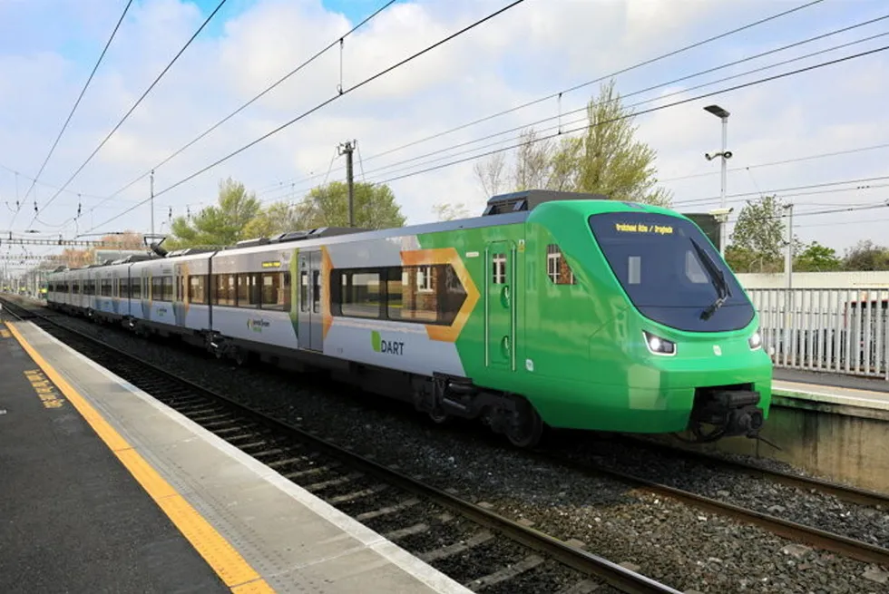 . An Alstom train on the Irish Rail-operated electrified DART network.