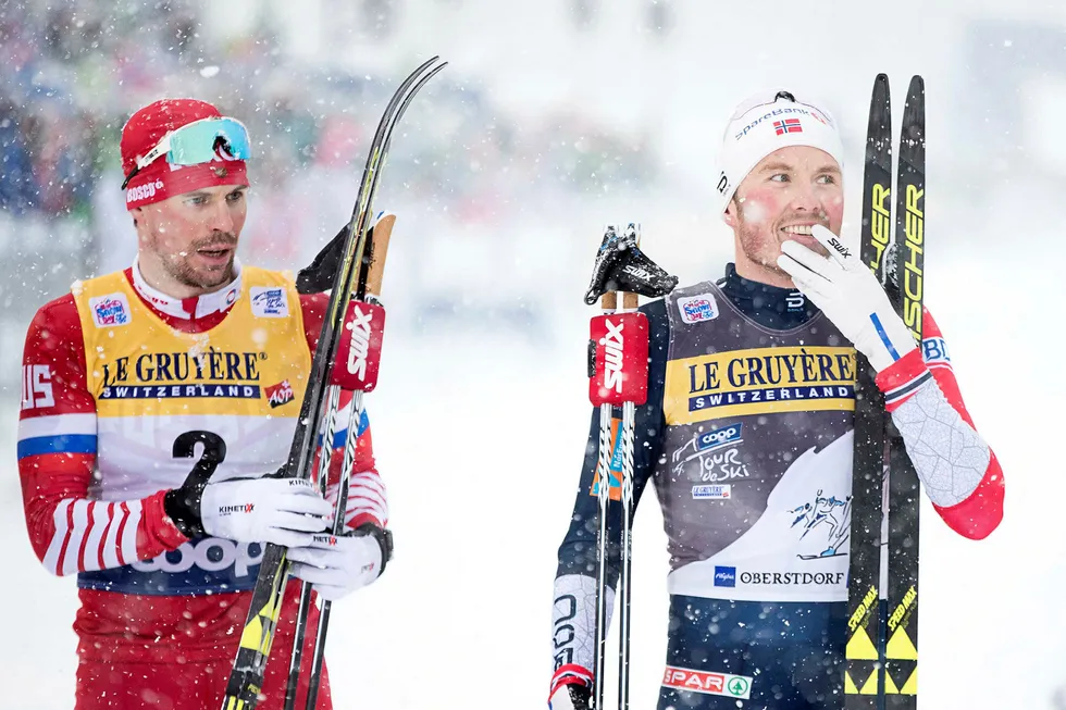 Langrennsløper Emil Iversen (27) (til høyre) er populær hos sponsorene etter den gode starten på sesongen. Rett før jul stilte han opp i en reklamekampanje for Intersport.