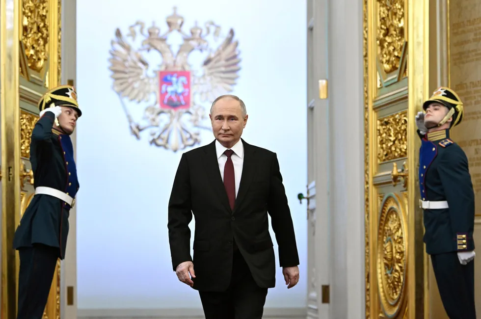 Vladimir Putin arrives for his inauguration ceremony as Russian president in the Kremlin on Tuesday.