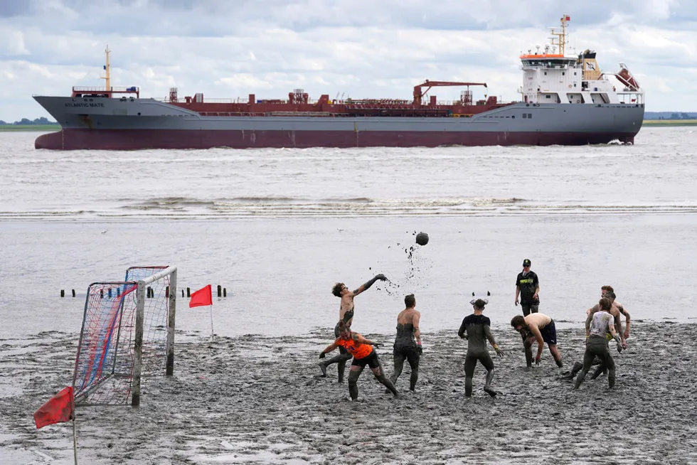 Site chosen: the 14th Mudflat Olympics on the Elbe dyke in Brunsbuttel, Germany where the coastal town will also host the nation’s first onshore LNG terminal.
