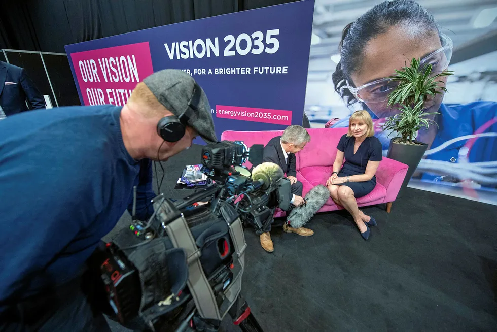On the spot: OGUK chief executive Deirdre Michie is interviewed at the OGUK Industry Conference