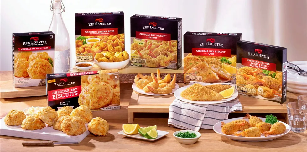 Red Lobster is launching its first-ever line of frozen seafood products available at retail, joining the line-up of existing retail biscuit offerings to create Red Lobster at Home.