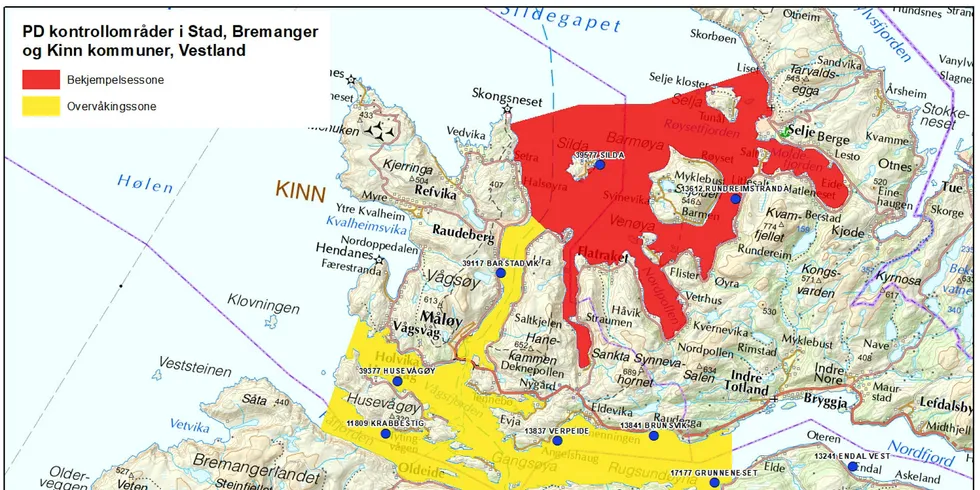 PD SAV2-kart over Vestlandet. Mattilsynet.