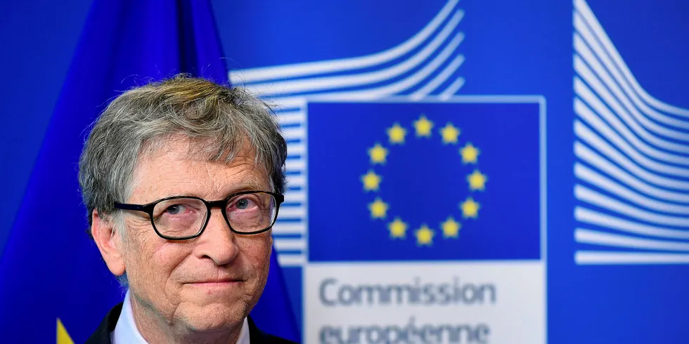 Founder of Microsoft and chairman of Breakthrough Energy Ventures, to establish the Breakthrough Energy Europe investment fund, Bill Gates looks on during a signing ceremony and a press point at the EU headquarters in Brussels.
