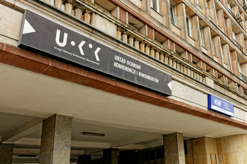 Shocking fines: entrance to the office of Poland’s state agency for competition and consumer protection UOKiK in Warsaw