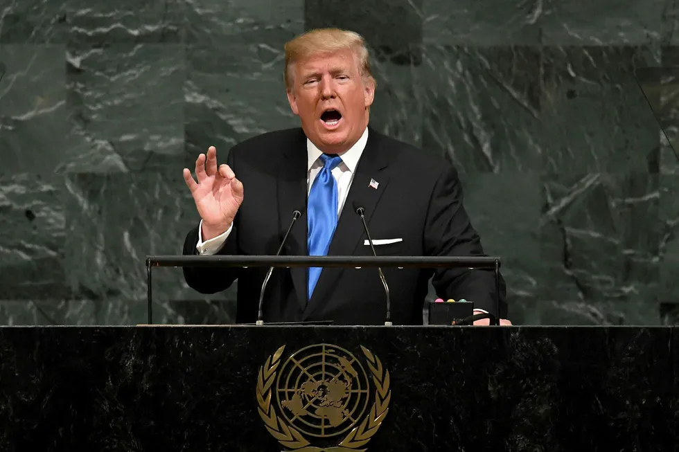 USAs president Donald Trump taler tirsdag til FNs hovedforsamling. Foto: TIMOTHY A. CLARY / AFP / NTB Scanpix