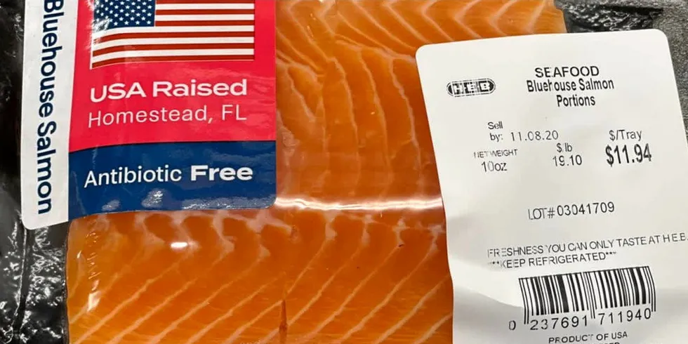 Atlantic Sapphire's land-based farmed salmon was on display at HEB stores in Texas last fall.