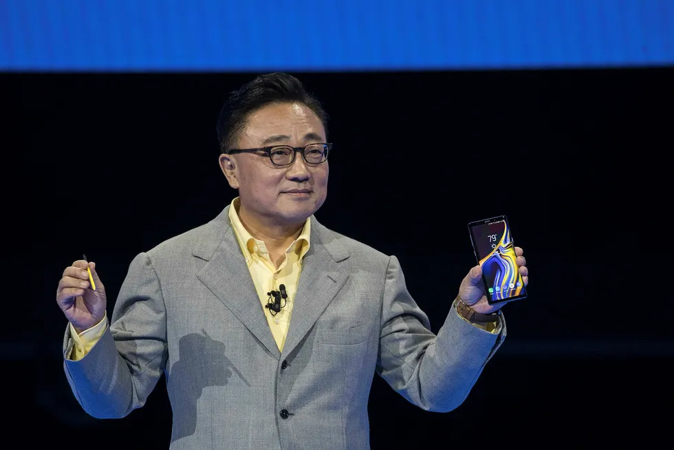 Samsung Mobile-sjef DJ Koh introduserer den nye Samsung Galaxy Note9 i New York torsdag 9. august 2018.