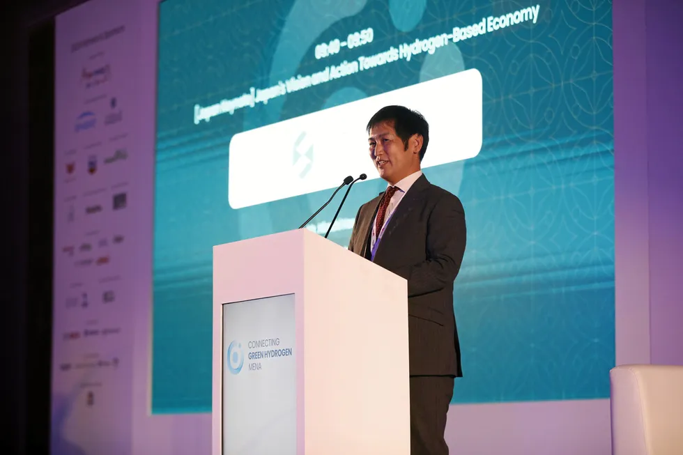 Hiroshi Hasegawa, a special advisor to the minister at Japan’s Ministry of Economy, Trade and Industry, speaking at the Connecting Green Hydrogen MENA conference.
