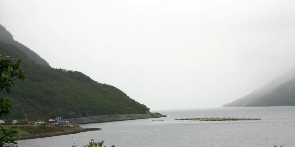 Oppdrettsanlegg i Langfjorden i Altafjorden. Arkivfoto