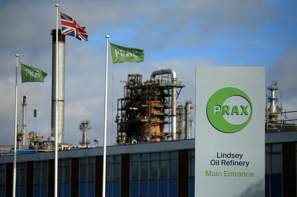 Existing asset: the UK flag flies outside Prax’s Lindsey oil refinery in North Killingholme, England.