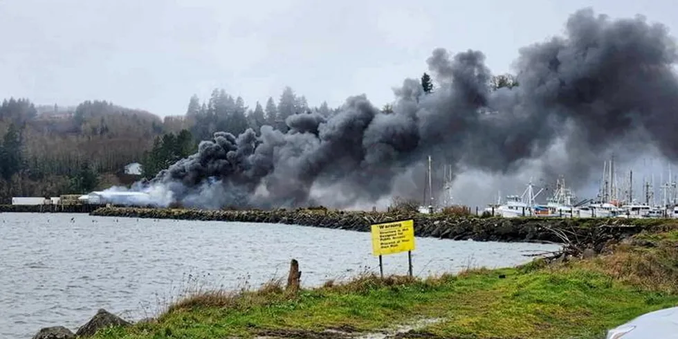 A fire broke out Monday morning at Bornstein Seafoods' crab-buying facilities in Ilwaco, Washington.