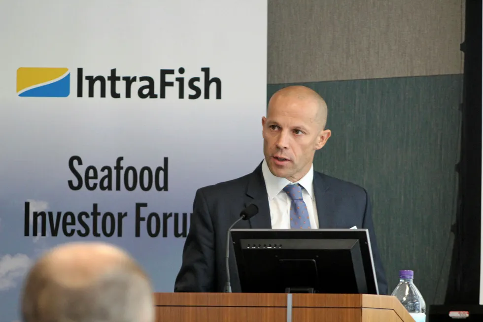 Charles Høstlund, CEO of Norway Royal Salmon at an IntraFish London Investor Forum in 2017.