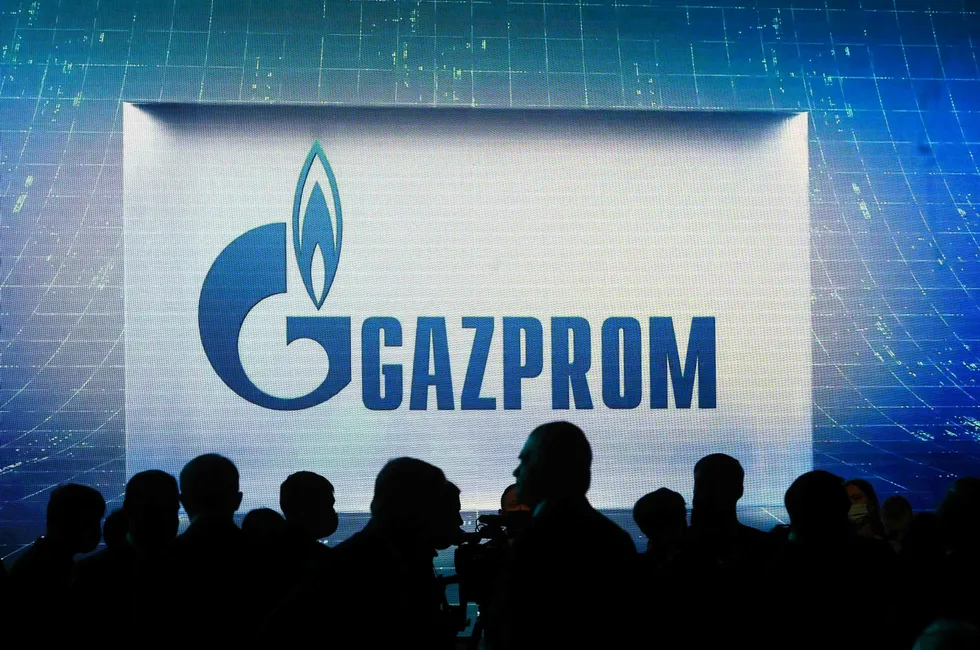 In the spotlight: the Gazprom logo seen during a gas forum in St Petersburg in October