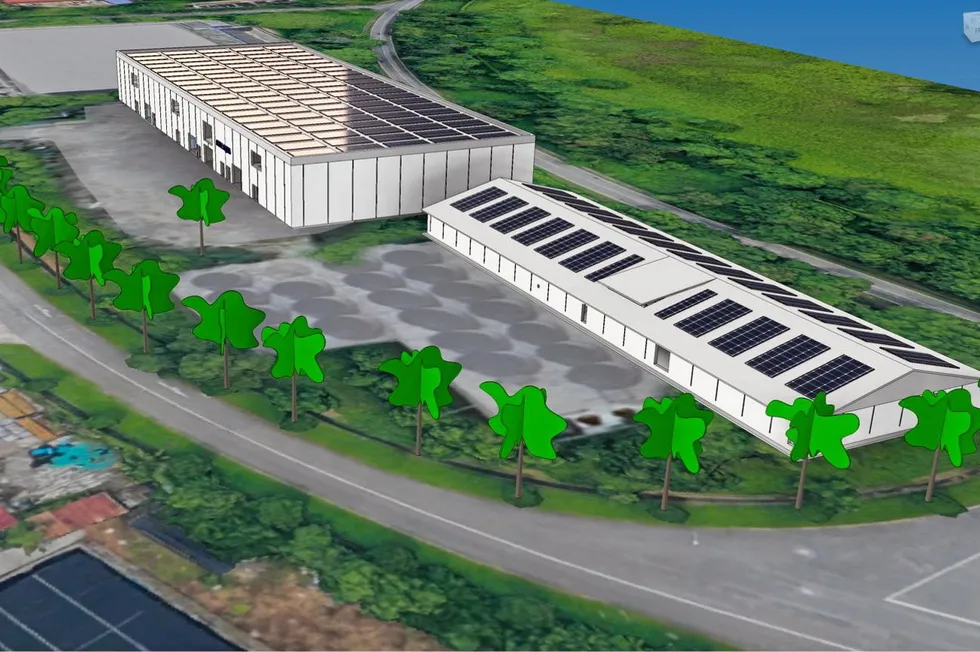 Artist's impression of Blue Aqua International's land-based trout farm, currently under construction in Singapore.