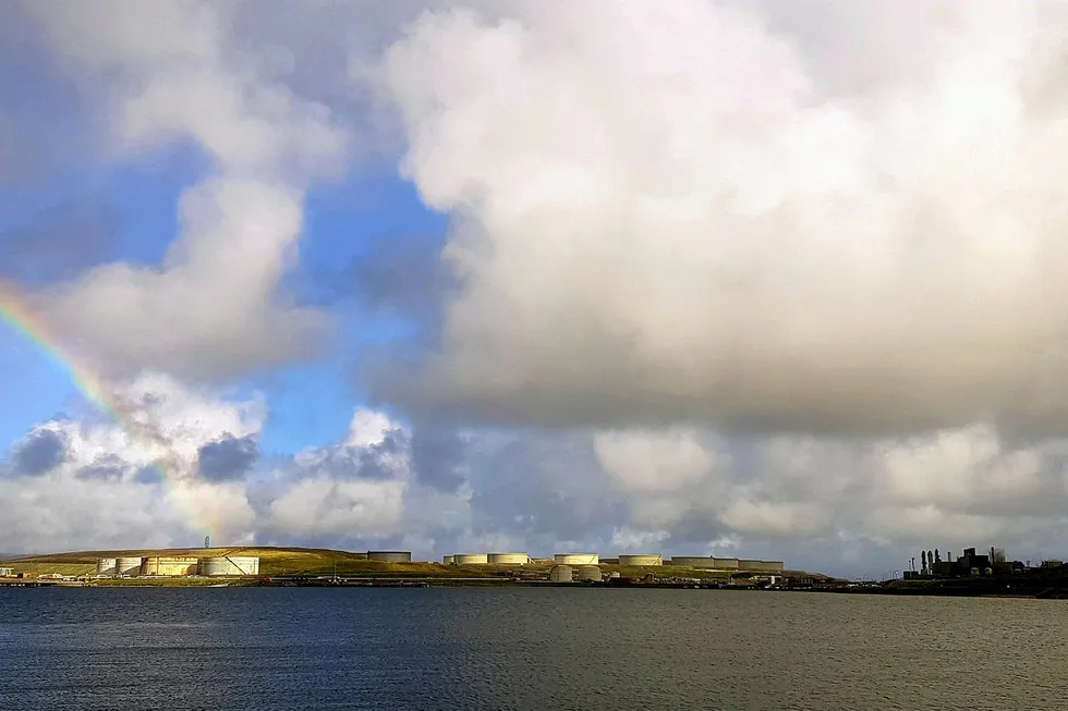 Realities: the EnQuest-operated Sullom Voe Terminal (left) in Shetland with the Total-operated Shetland Gas Plant on the right