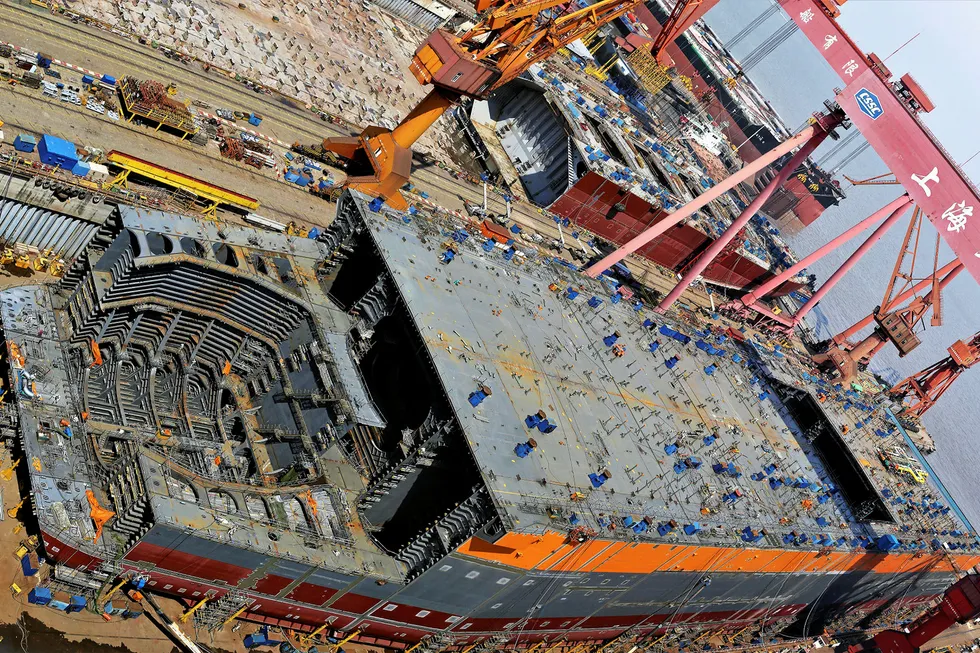 Fabrication work: the first Fast4Ward hull under construction at the SWS yard in China Photo: SBM OFFSHORE