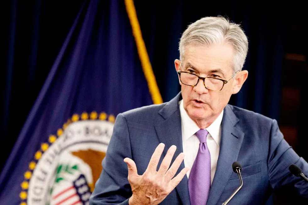 Den amerikanske sentralbanksjefen Jerome Powell la frem rentebeslutning onsdag.