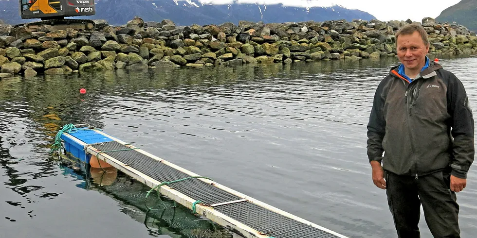 FOR TRANG: Leder i Storekrosnes Fiskarlag, Arnt Ring, sier at havna på Storekorsnes blir for trang for fiskerne. Den nye moloen i bakgrunnen.