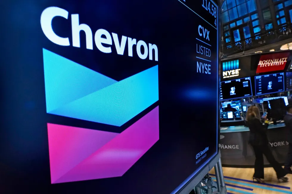 New Cyprus plan: The logo for Chevron appears above a trading post on the floor of the New York Stock Exchange in the US.