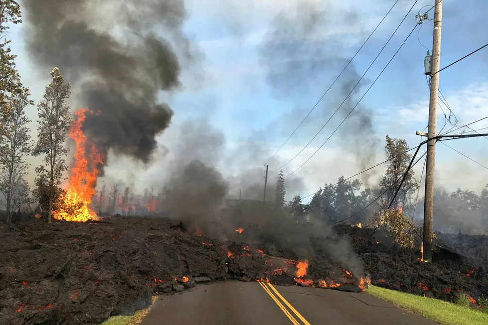 Store skader etter utbruddet fra Kilauea-vulkanen på Hawaii. Foto: US Geological Survey /AFP photo/NTB Scanpix