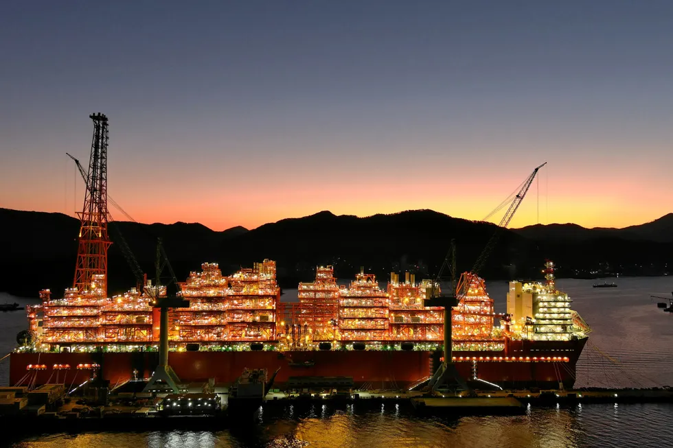 Lights up: the Coral Sul FLNG vessel at night in Samsung Heavy Industries yard in South Korea