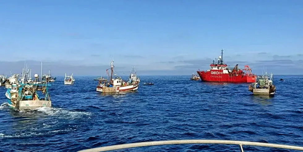 The blockade by 60 fishing vessels of a GEOxyz survey vessel at the Saint-Brieuc project site on 18 May.