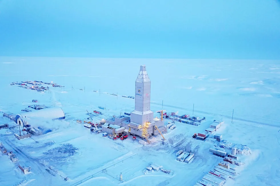 On schedule: a drilling rig operated by drilling contractor Eriell, spudding a development well on the Utrenneye field in the Gydan Peninsula in West Siberia