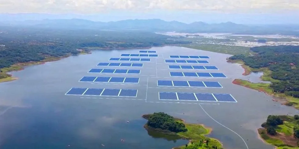 The first phase of the Cirata floating solar plant Cirata reservoir in West Java.