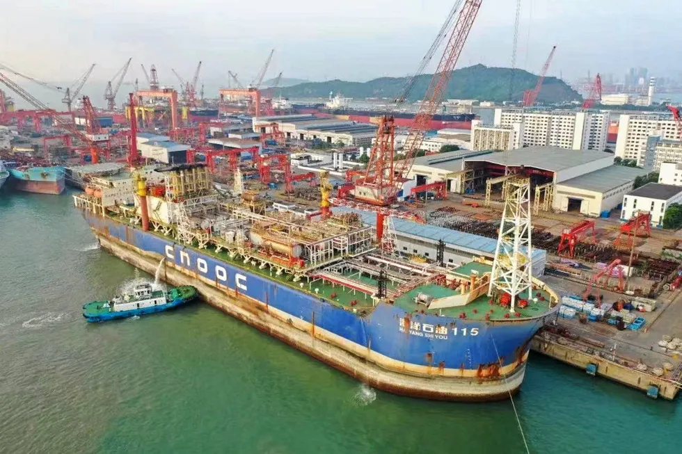 Docked: the Hai Yang Shi You 115 FPSO at the CMHI yard in China to be overhauled.
