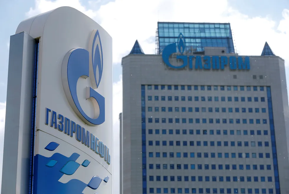 Aiming higher: a board with Gazprom Neft logo is seen at a fuel station in Moscow near the headquarters of its parent company Gazprom