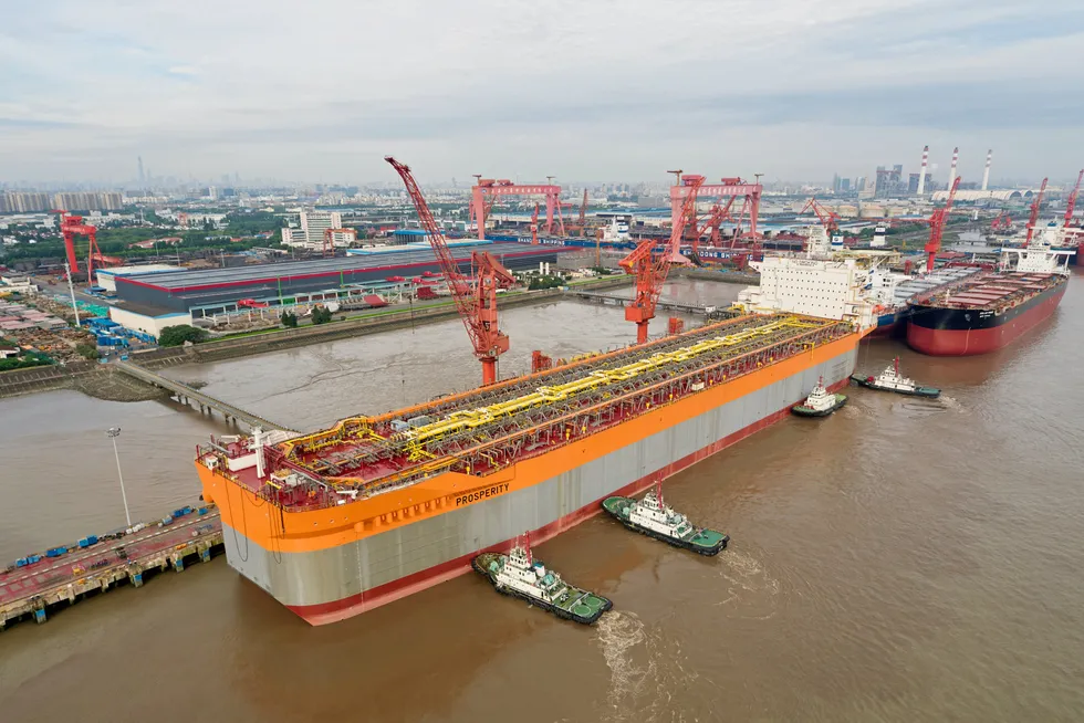 Money in: the Prosperity FPSO hull under construction in China