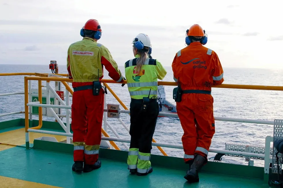 Workers on board Odfjell Drilling's rig Deepsea Nordkapp offshore Norway.