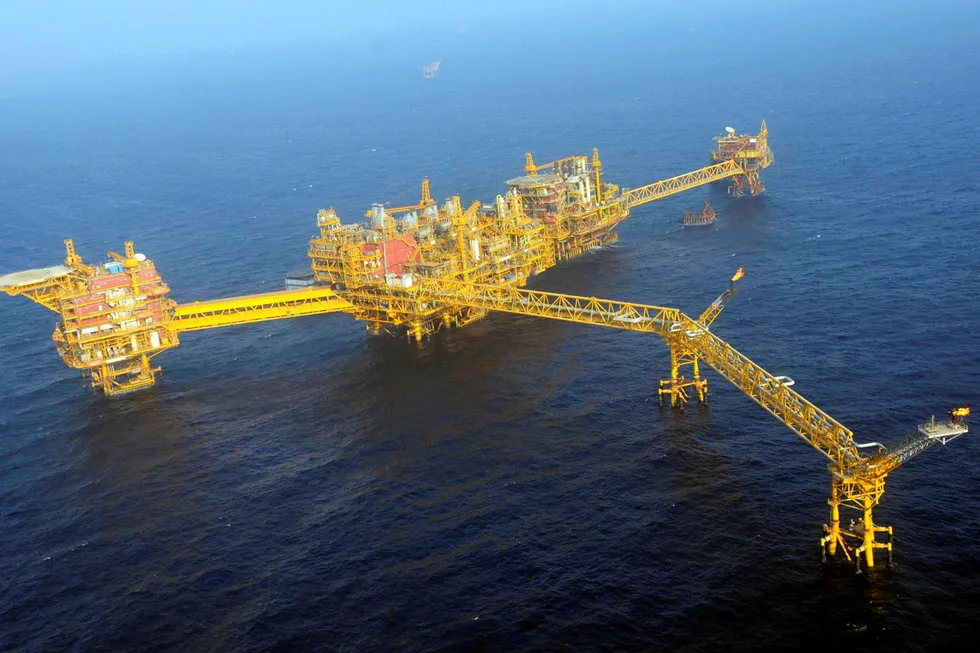Vessel hunt: a key offshore facility on ONGC's Mumbai High field on India's west coast
