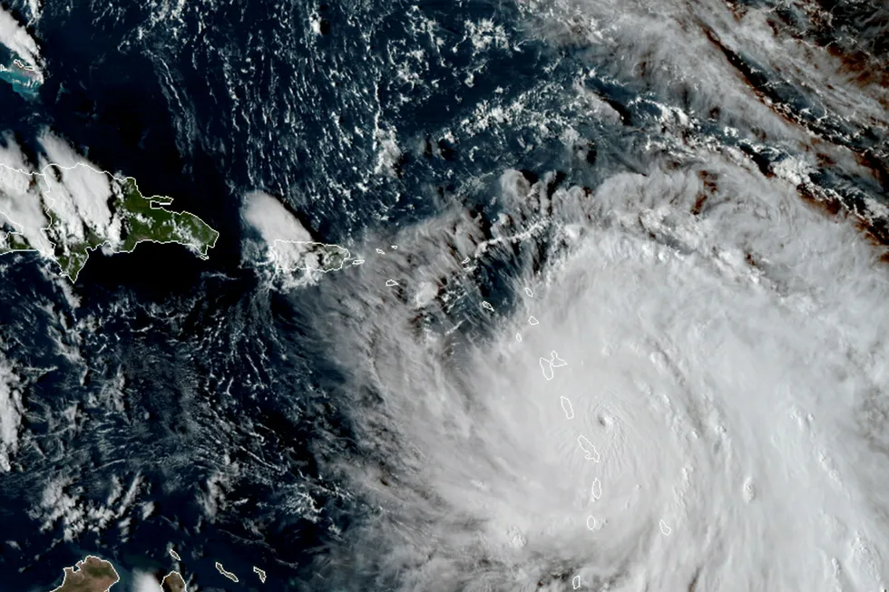 Orkanen Maria, her fra et satellittbilde fra Nasa, på vei inn mot Dominica. Uværet har fått kategorien fem – høyeste nivå. Foto: AP/NTB Scanpix