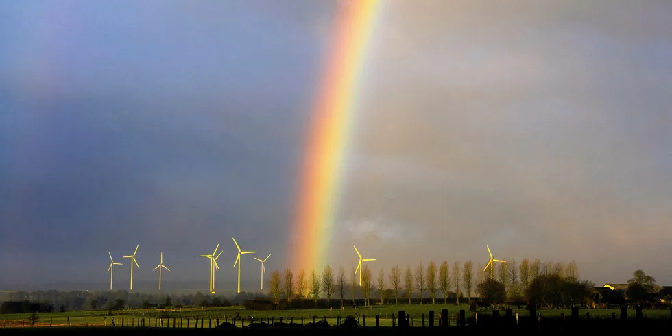 A rainbow above French wind farm