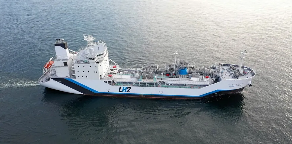 The liquefied hydrogen carrier Suiso Frontier, built by Kawasaki Heavy Industries.