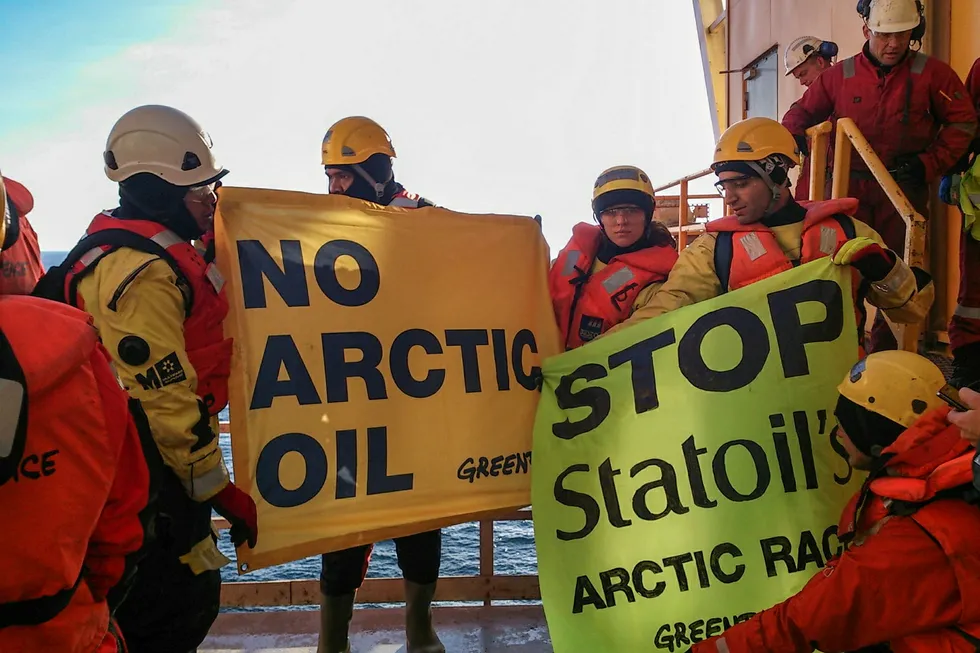 Climate action: Greenpeace activists in 2014 demonstration onboard Transocean Spitsbergen in Barents Sea off Norway