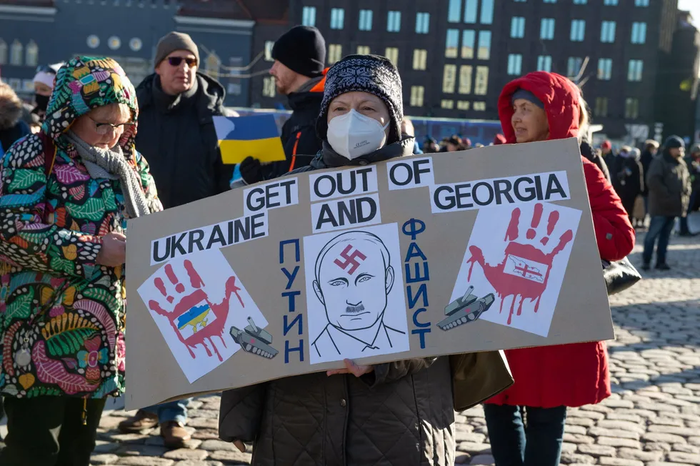 Call for action: Protesters march during a demonstration in the Estonia’s capital of Tallinn in support of Ukraine