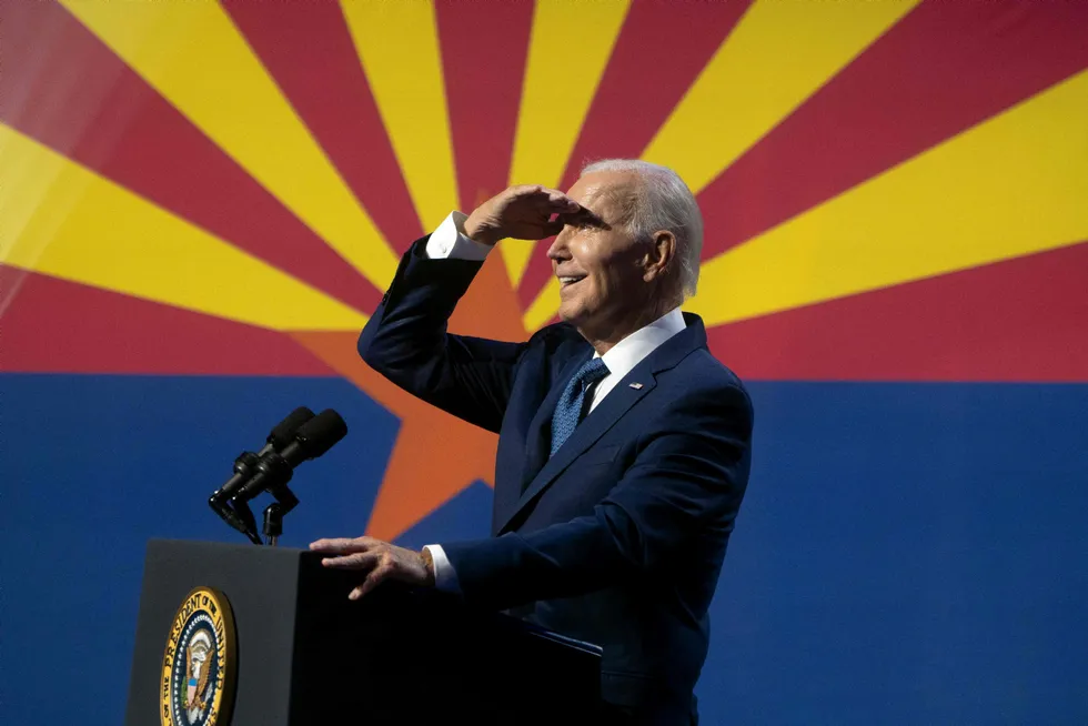 Eyes on the future: US President Joe Biden gives a speech in Tempe, Arizona.