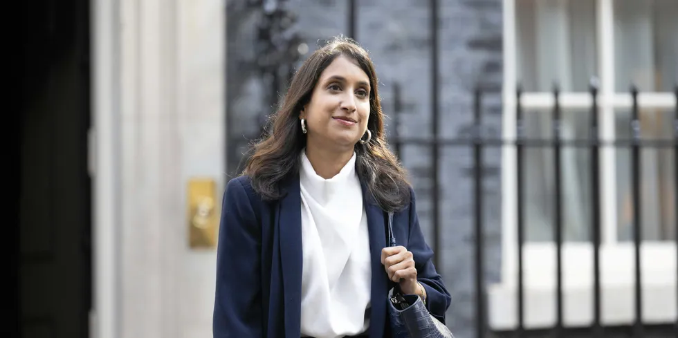 The new Secretary of State for Energy Security and Net Zero Claire Coutinho leaves 10 Downing Street after attending a weekly cabinet meeting