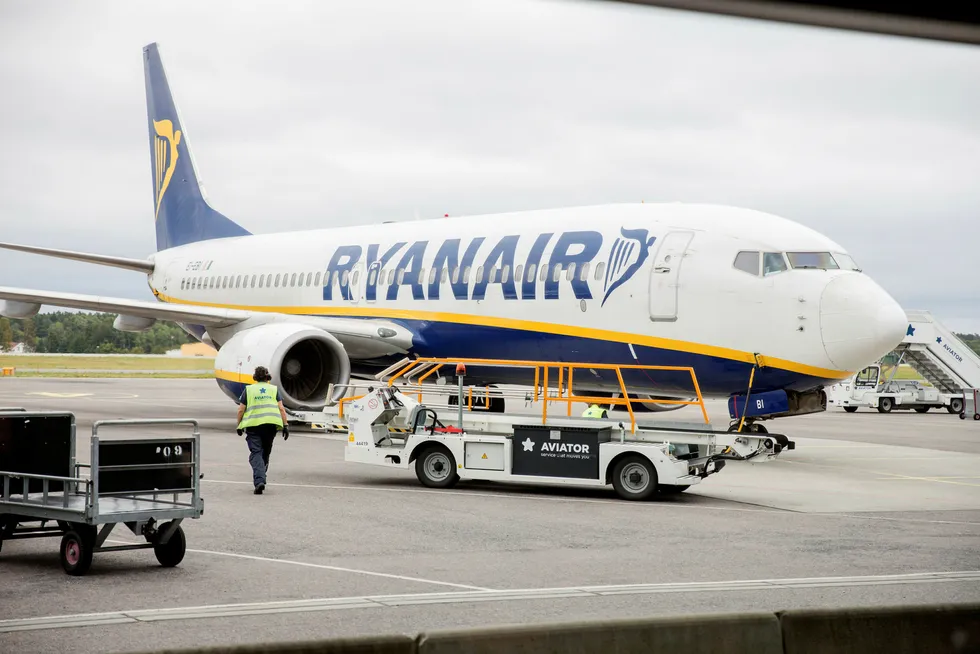 En rekke Ryanair-fly blir stående på bakken neste uke. Foto: Fredrik Bjerknes