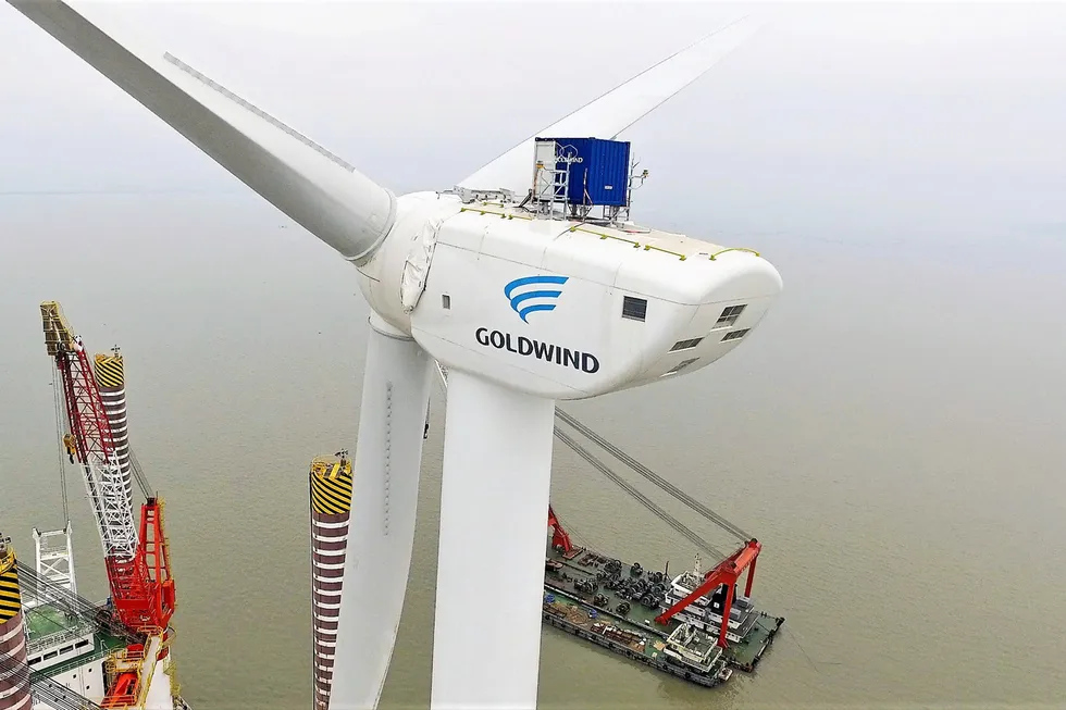 A Goldwind turbine being installed offshore.