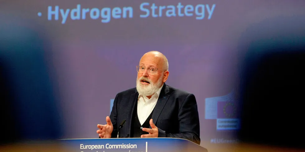 Frans Timmermans introducing the European Commission's hydrogen strategy in July 2020.