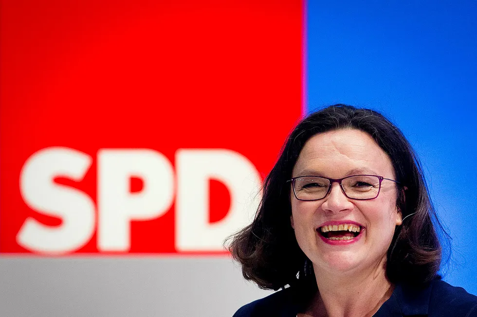 Andrea Nahles er ny SPD-leder i Tyskland. Foto: Michael Probst/AP Photo