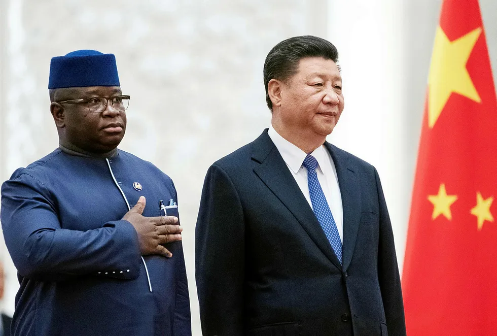 Initiative: Sierra Leone's President Julius Maada Bio (left) with China's President Xi Jinping during his visit to Beijing last month