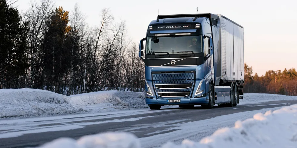 Volvo fuel cell truck during test.