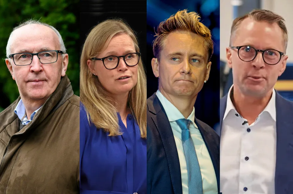 Fra venstre: Arvid Moss, Birgitte Ringstad Vartdal, Kristian Røkke og Håkon Røhne er blant de 24 topplederne i fornybarselskaper som i fjor hadde en samlet lønn på over 4 millioner kroner, viser Lønnsanalysen fra Europower.