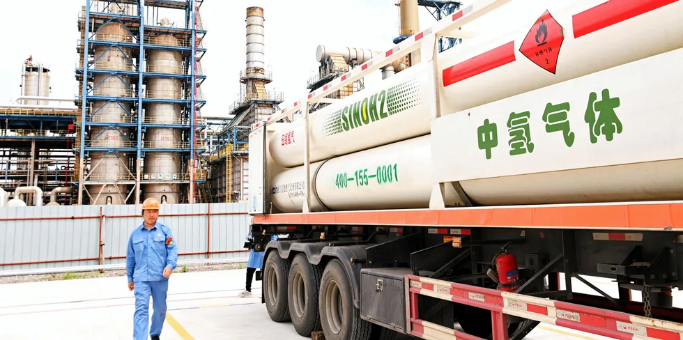 A tanker loaded with hydrogen at a Sinopec facility in eastern China.